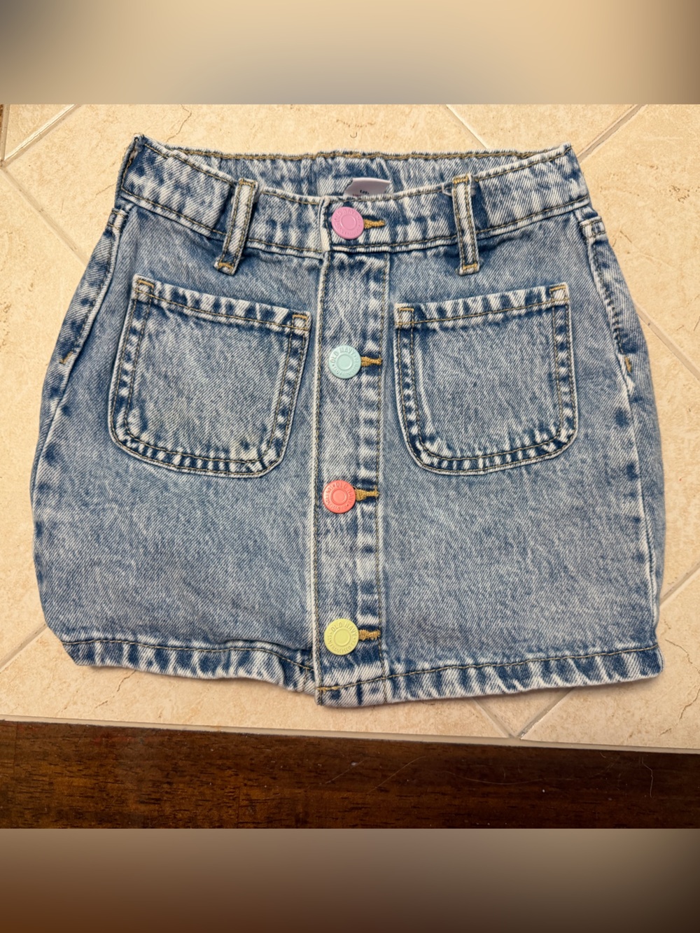 Old Navy Light Wash Denim Skirt with Pastel Buttons